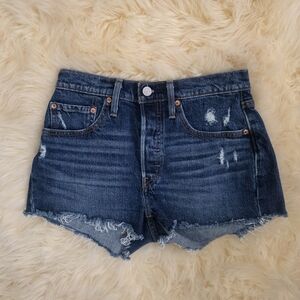 Levi's Dark Blue Distressed High-Rise Jean Shorts Size 26 NWT